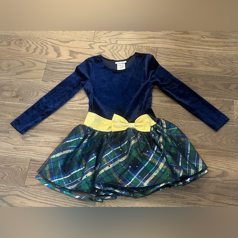 Bonnie Jean Dress Girls 10 Holiday Christmas Drop Waist Blue Velvet Plaid